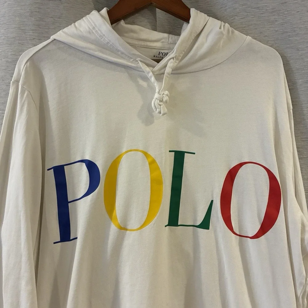 Polo Ralph Lauren Men's Multi Logo Graphic Jersey Hooded T-Shirt White XL‎
